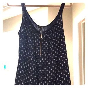 Navy blue with anchors tank top with quarter zip